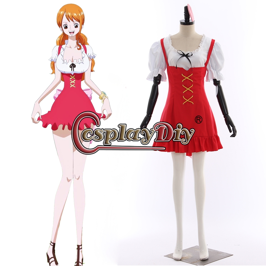 Cosplaydiy anime One Piece Nami Cosplay Costume red dress adult costume ...