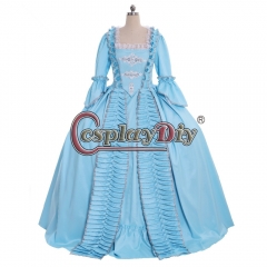 Cosplaydiy 18th century colonial Marie Antoinette blue Gown Dress Rococo 18th Century blue sack back gown medieval dress