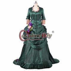 Cosplaydiy Revolution Georgian Era Victorian Ball Gown Dress 18th Century Rococo Dress Marie Antoinette Green Bustle Gown Dress